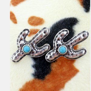 2/$30| Turquoise and Silver Cactus Stud Earrings